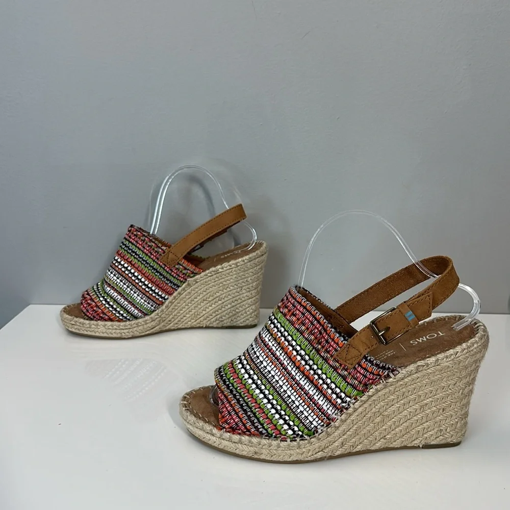 Toms Monica Wedge Espadrille Global Woven Sandals Size 9.5 Boho Hippie Festival